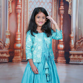 Full Flare Long Frock With Banaras Over Coat